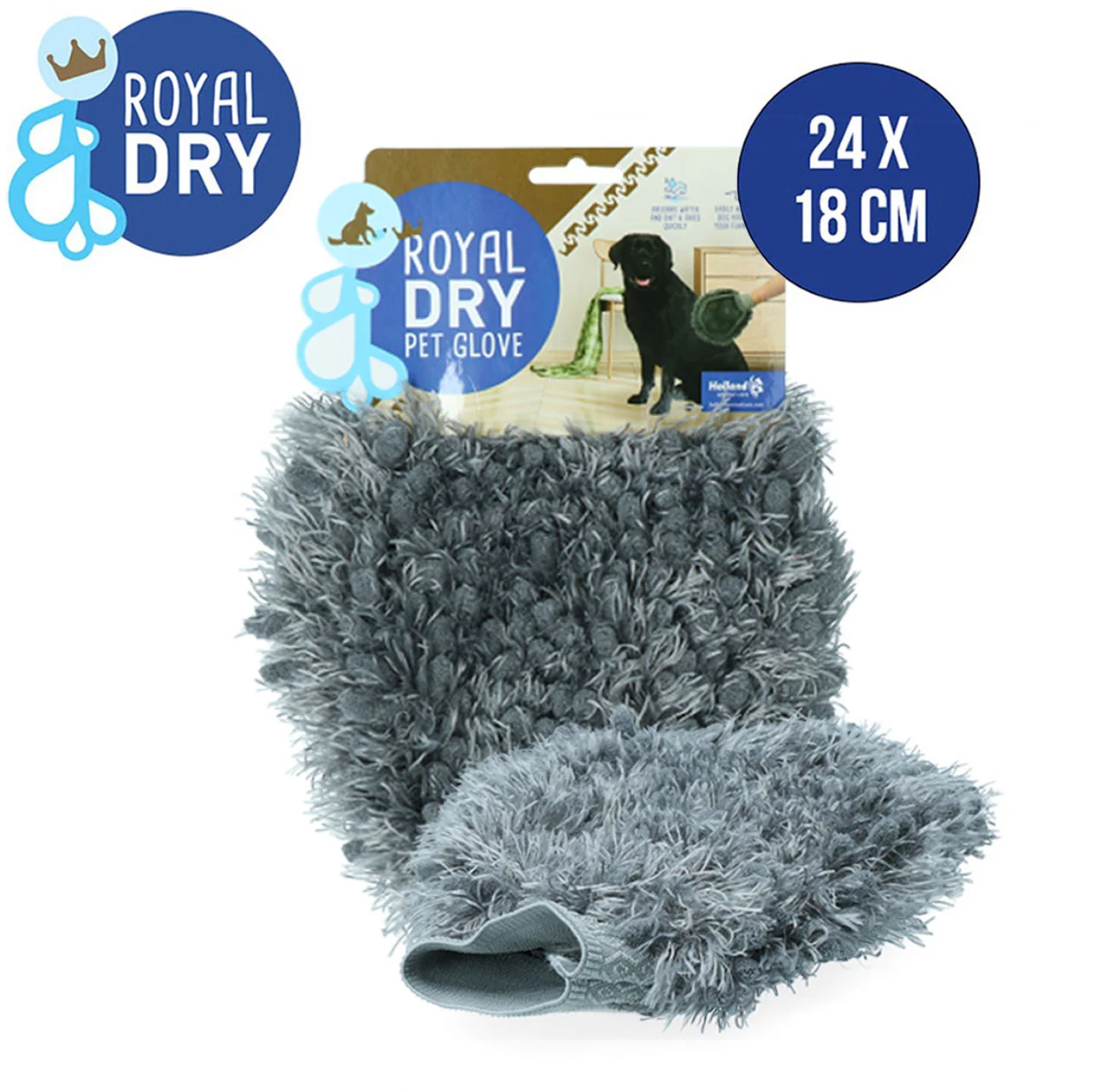 Rękawica do wycierania i szczotkowania psa z mikrofibry, 24 x 18 cm – Royal Dry - obrazek 2