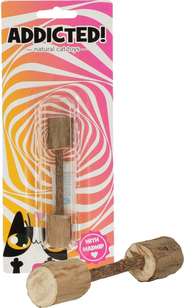 Drewniana zabawka dla kota w kształcie hantla z MADNIP – Addicted! Wood Dumbell - obrazek 1