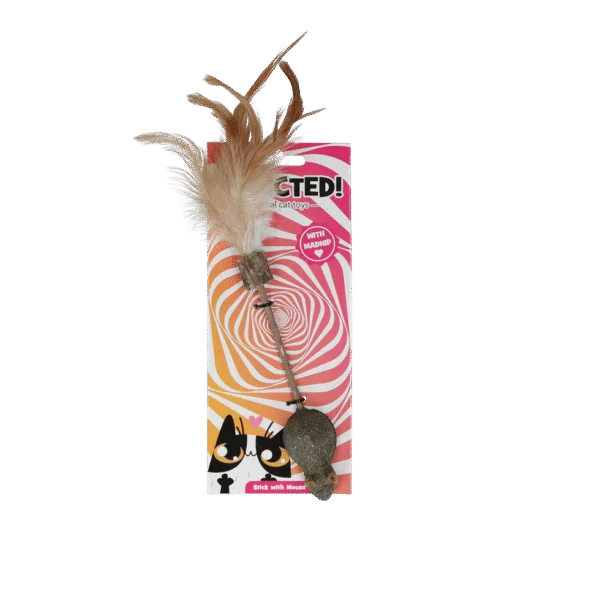 Wędka dla kota z myszką, piórami i MADNIP – Addicted! Stick with Mouse & Feathers