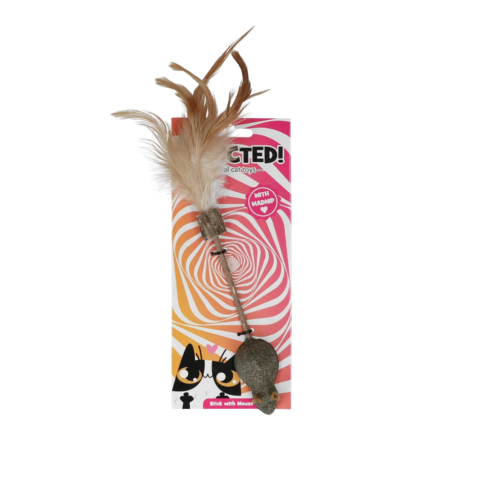 Wędka dla kota z myszką, piórami i MADNIP – Addicted! Stick with Mouse & Feathers - obrazek 1
