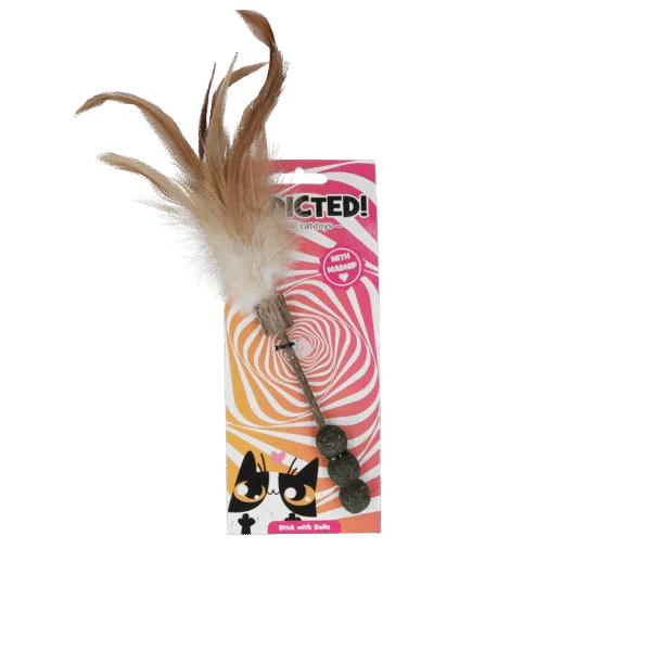 Wędka dla kota z piłeczkami, piórami i MADNIP – Addicted! Stick with Balls & Feathers
