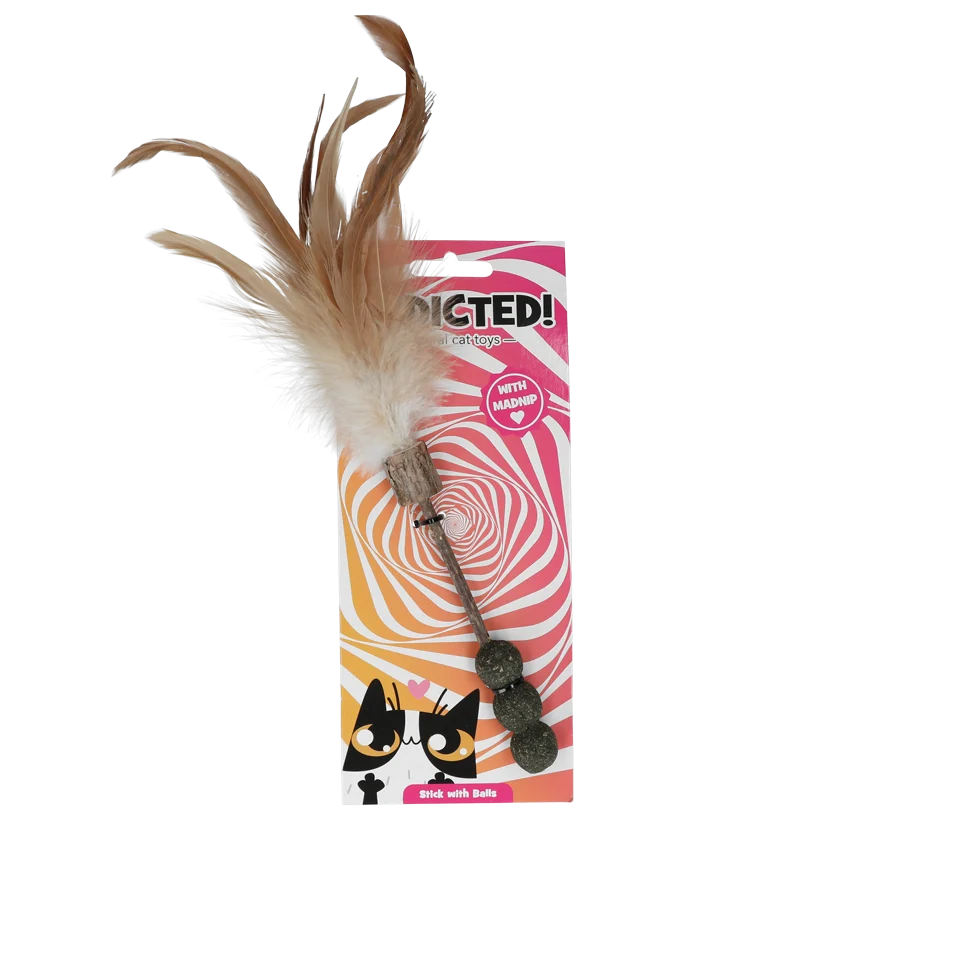 Wędka dla kota z piłeczkami, piórami i MADNIP – Addicted! Stick with Balls & Feathers - obrazek 1