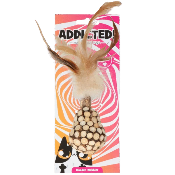 Drewniana zabawka kołysząca się dla kota z piórkami i MADNIP – Addicted! Wooden Wobbler with Feathers