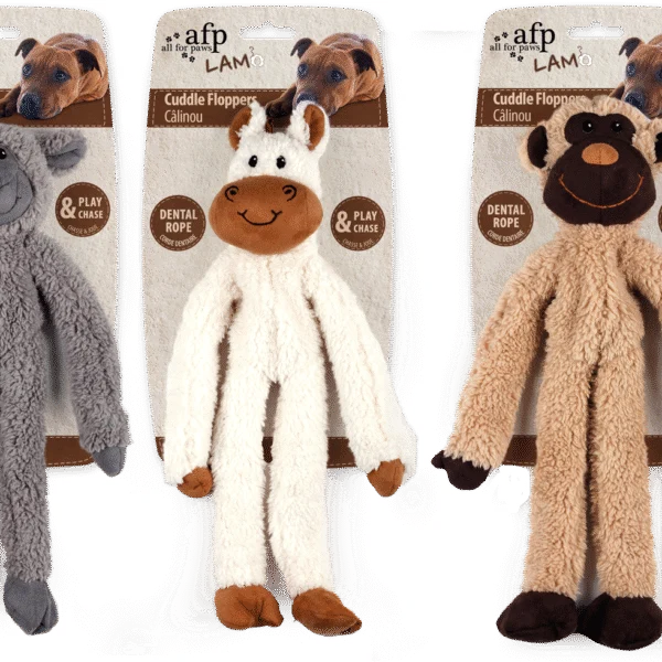 Zabawka pluszowa dla psa ze sznurem do przeciągania i piszczałką, 43 x 16 x 6,5 cm – AFP Lambswool - Cuddle floppers