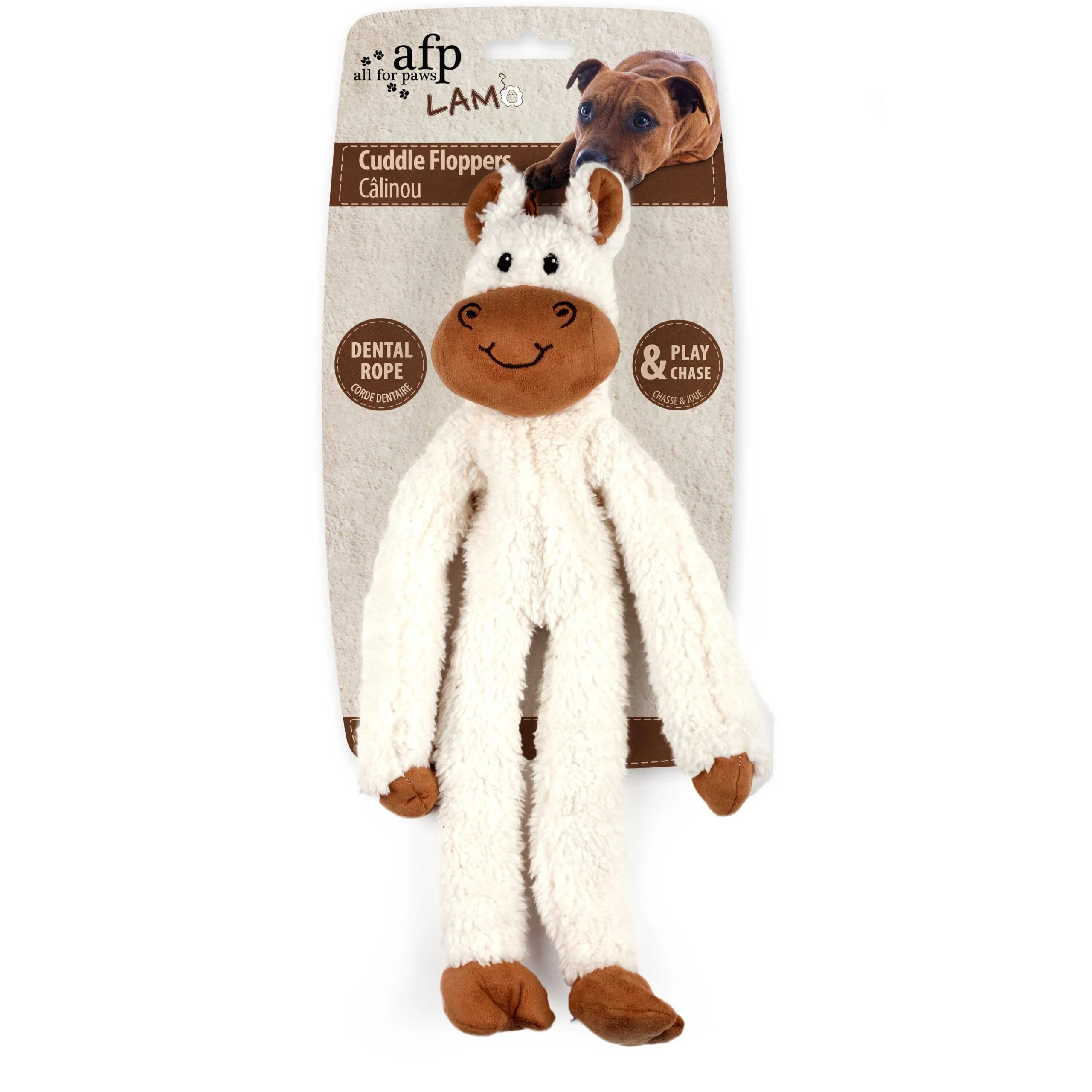 Zabawka pluszowa dla psa ze sznurem do przeciągania i piszczałką, 43 x 16 x 6,5 cm – AFP Lambswool - Cuddle floppers - obrazek 3