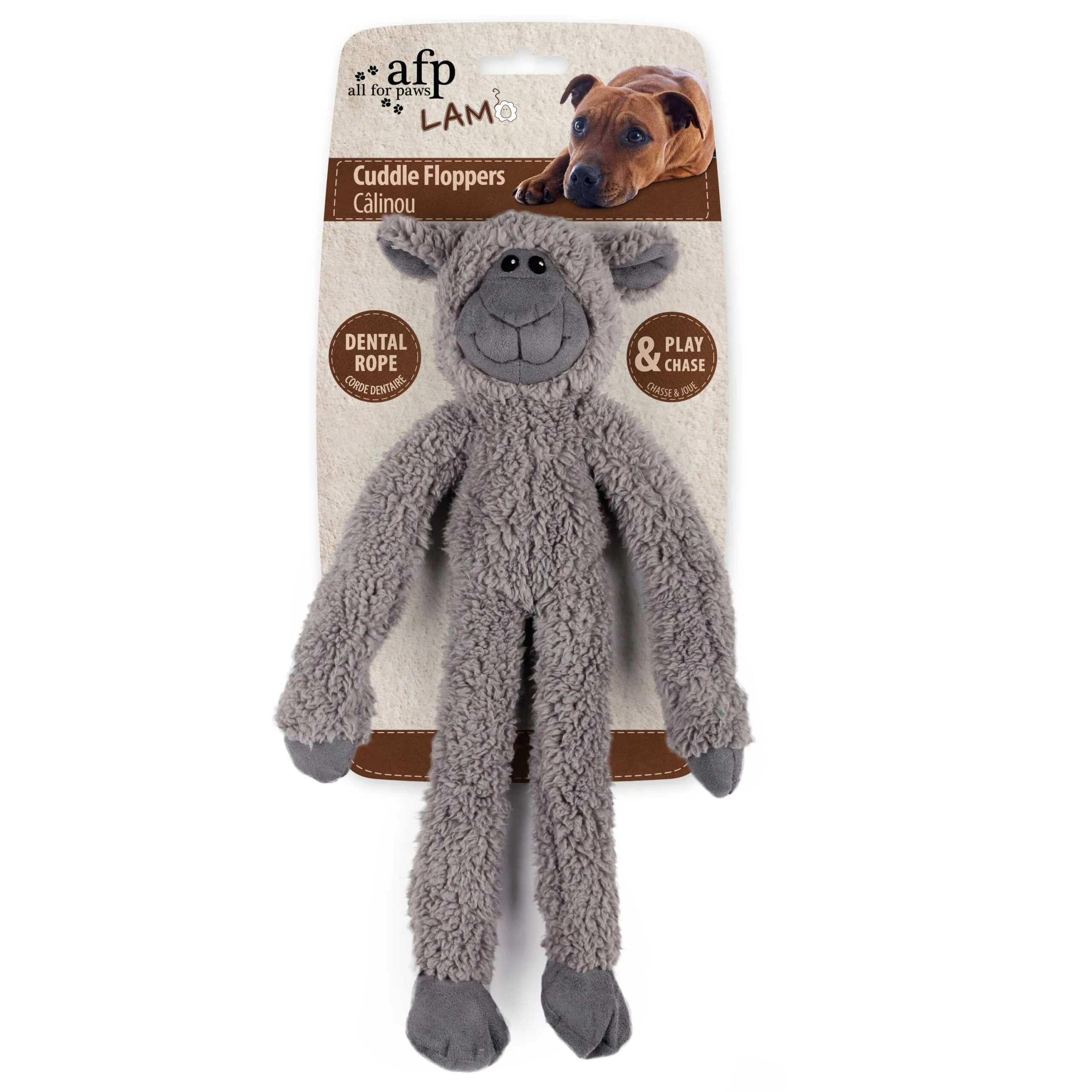 Zabawka pluszowa dla psa ze sznurem do przeciągania i piszczałką, 43 x 16 x 6,5 cm – AFP Lambswool - Cuddle floppers - obrazek 2