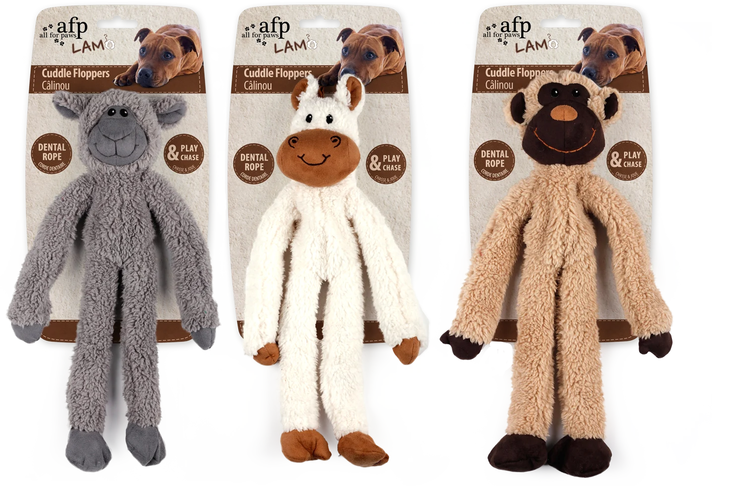 Zabawka pluszowa dla psa ze sznurem do przeciągania i piszczałką, 43 x 16 x 6,5 cm – AFP Lambswool - Cuddle floppers - obrazek 1
