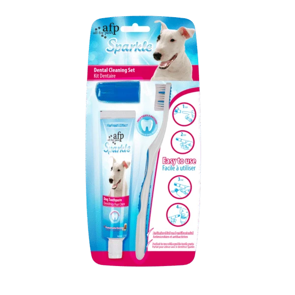 Zestaw do pielęgnacji zębów psa ze szczoteczką i pastą o smaku masła orzechowego, 60 g – AFP Sparkle Combo Pack