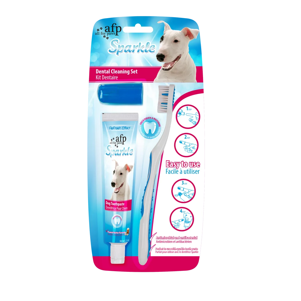 Zestaw do pielęgnacji zębów psa ze szczoteczką i pastą o smaku masła orzechowego, 60 g – AFP Sparkle Combo Pack - obrazek 1