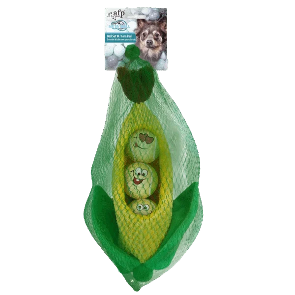 Zestaw piłek dla psa w kolbie kukurydzy, 3 piłki z piszczałką, ø 6,3 cm – AFP Meta Ball Ball Set w/ Corn Pod