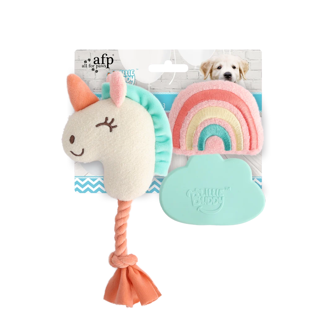 Zestaw zabawek dla szczeniąt: 2 pluszaki z piszczałkami, 3 sztuki – AFP Little Buddy 3-Pack Toy Wonderland - obrazek 1