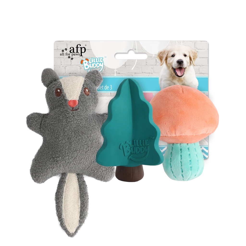 Zestaw zabawek dla szczeniaka: 2 pluszaki i piszczałka, 3 sztuki – AFP Little Buddy 3-Pack Toy Woodland - obrazek 1