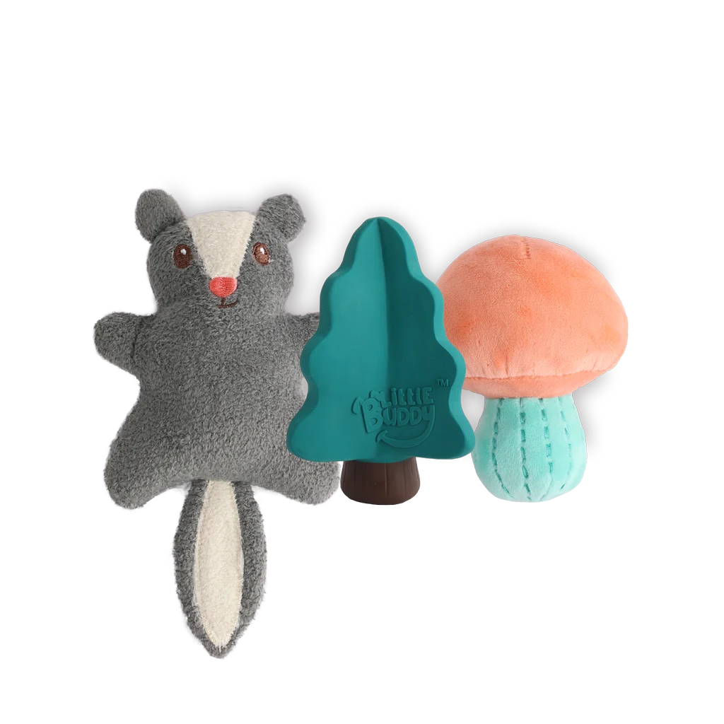 Zestaw zabawek dla szczeniaka: 2 pluszaki i piszczałka, 3 sztuki – AFP Little Buddy 3-Pack Toy Woodland - obrazek 2