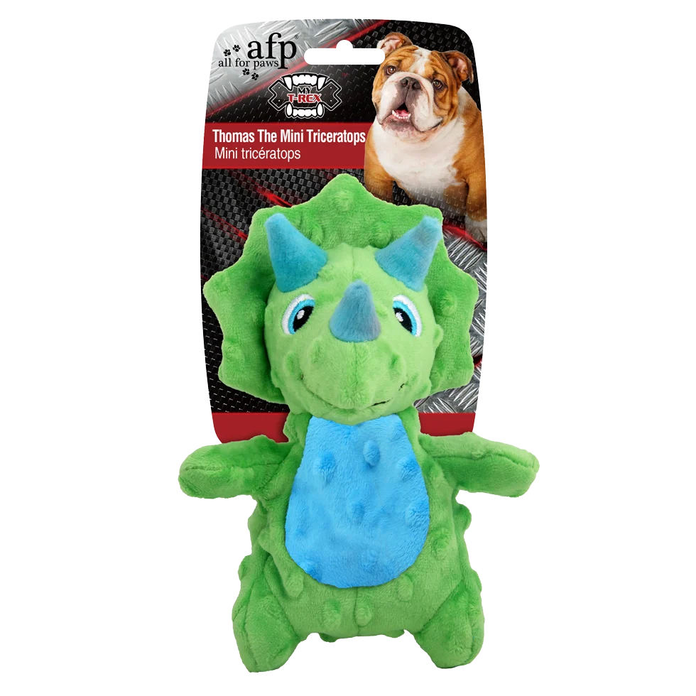 Pluszak dla psa z piszczałką i szeleszczącym materiałem, ok. 18 cm – AFP My T-Rex Thomas the Mini Triceratops S - obrazek 1