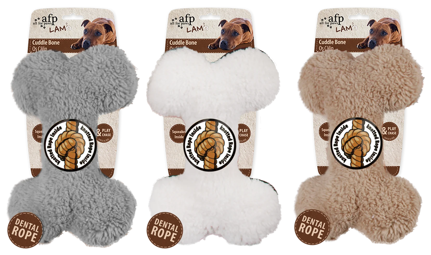 Pluszowa kość z plecioną liną i piszczałką, 23 x 15 x 6 cm – AFP Lambswool - Plush Bone - obrazek 2