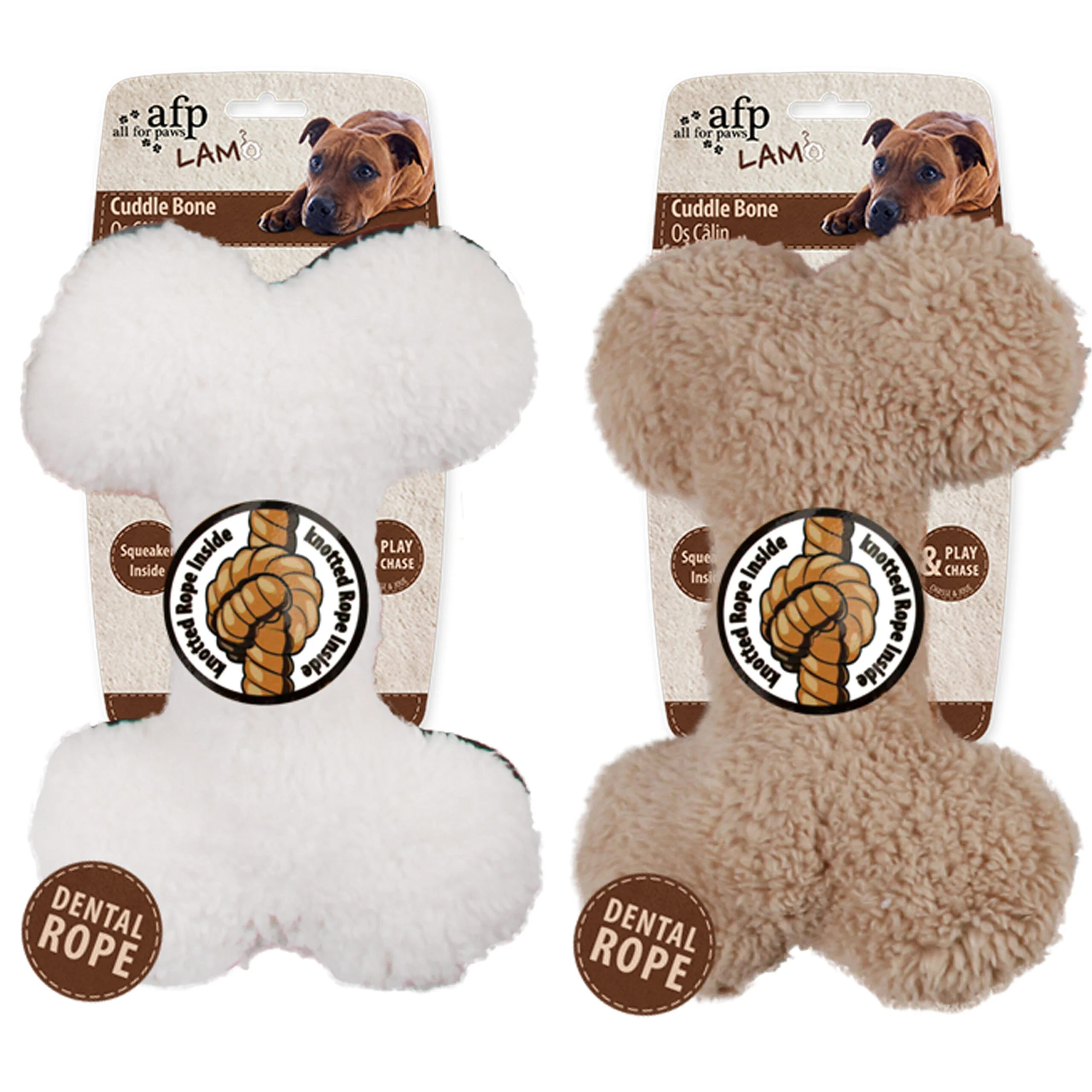 Pluszowa kość z plecioną liną i piszczałką, 23 x 15 x 6 cm – AFP Lambswool - Plush Bone - obrazek 1