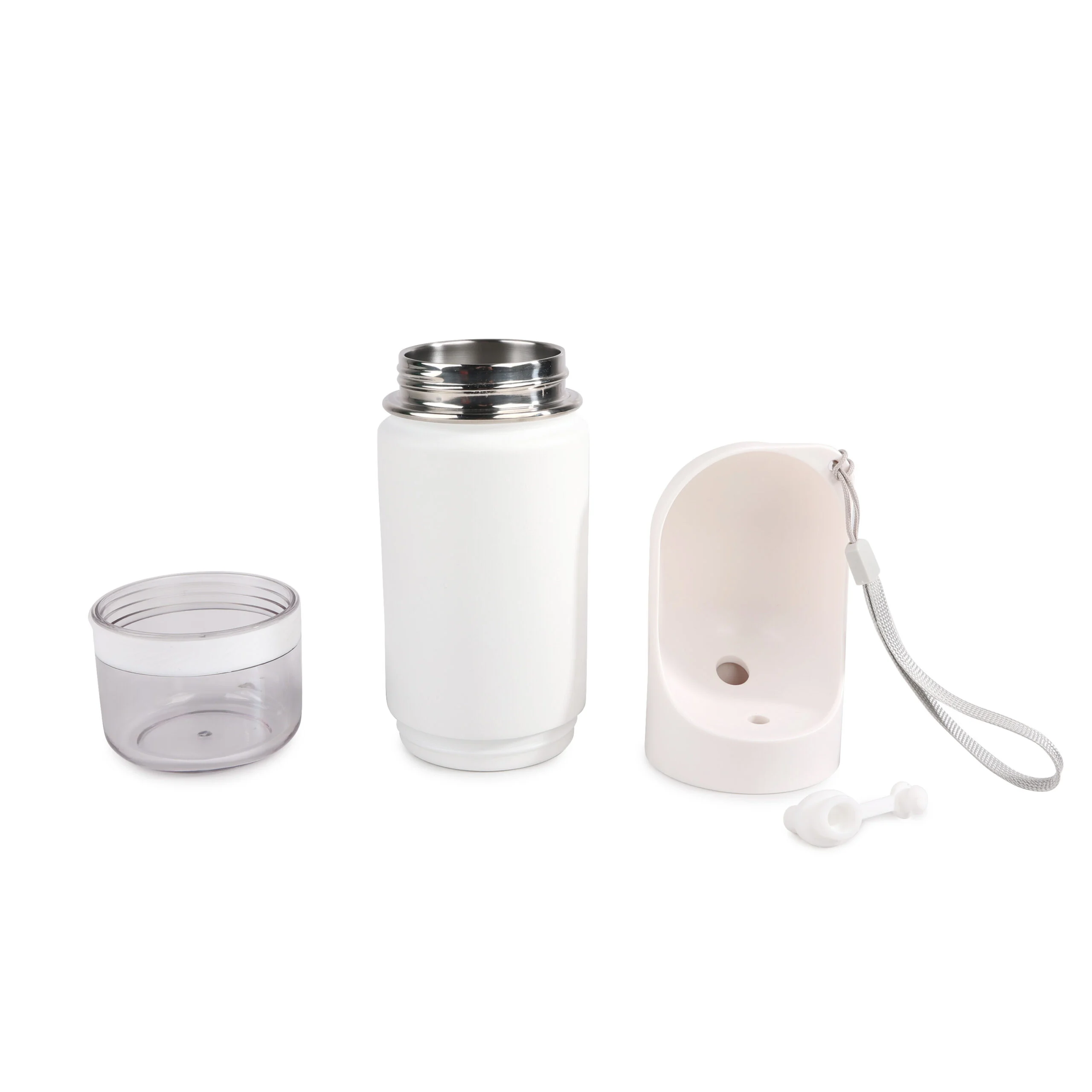 Butelka do picia dla psa z miską na wodę i pojemnikiem na przysmaki, 414 ml – AFP 2 In 1 Stainless Drinking Bottle - obrazek 2