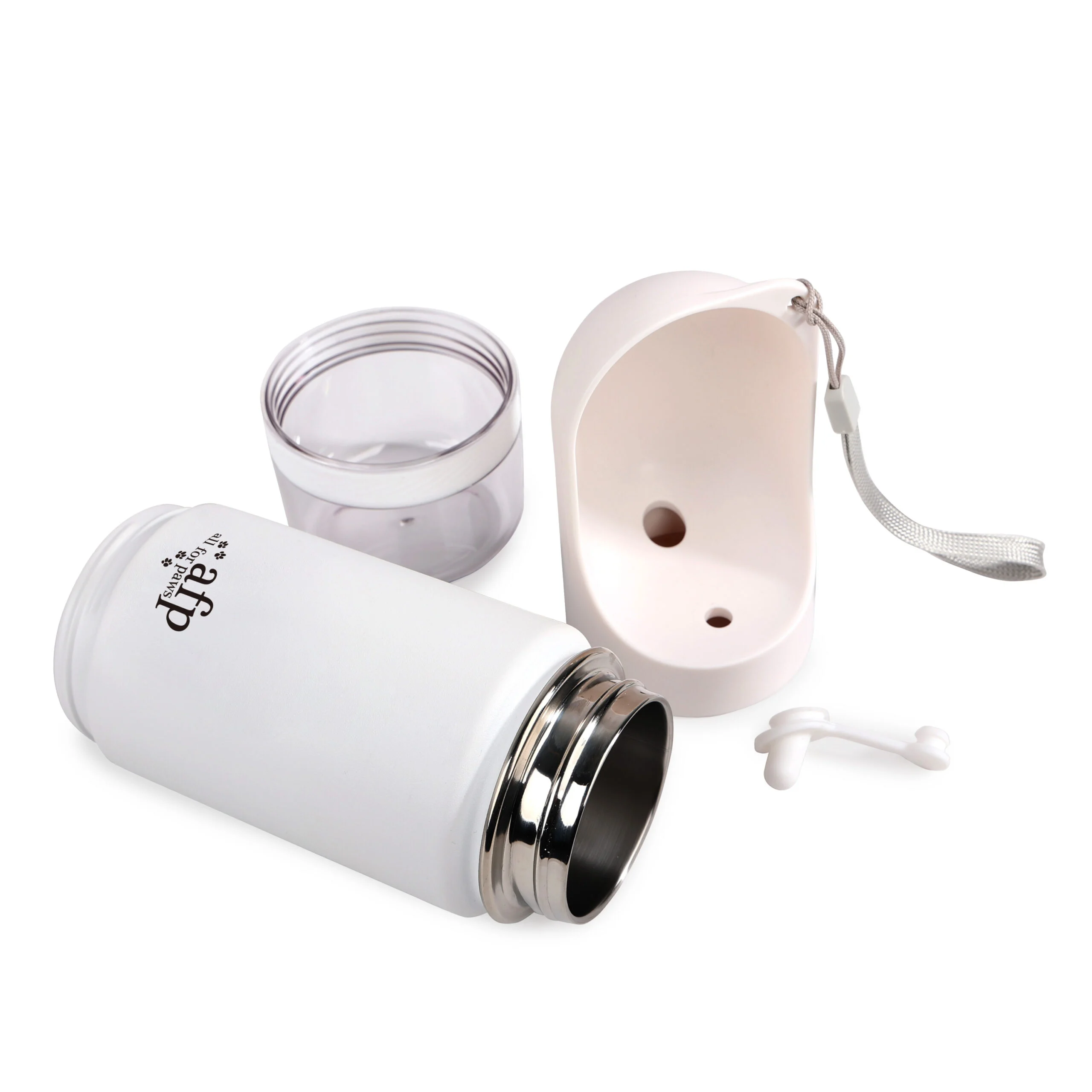 Butelka do picia dla psa z miską na wodę i pojemnikiem na przysmaki, 414 ml – AFP 2 In 1 Stainless Drinking Bottle - obrazek 4