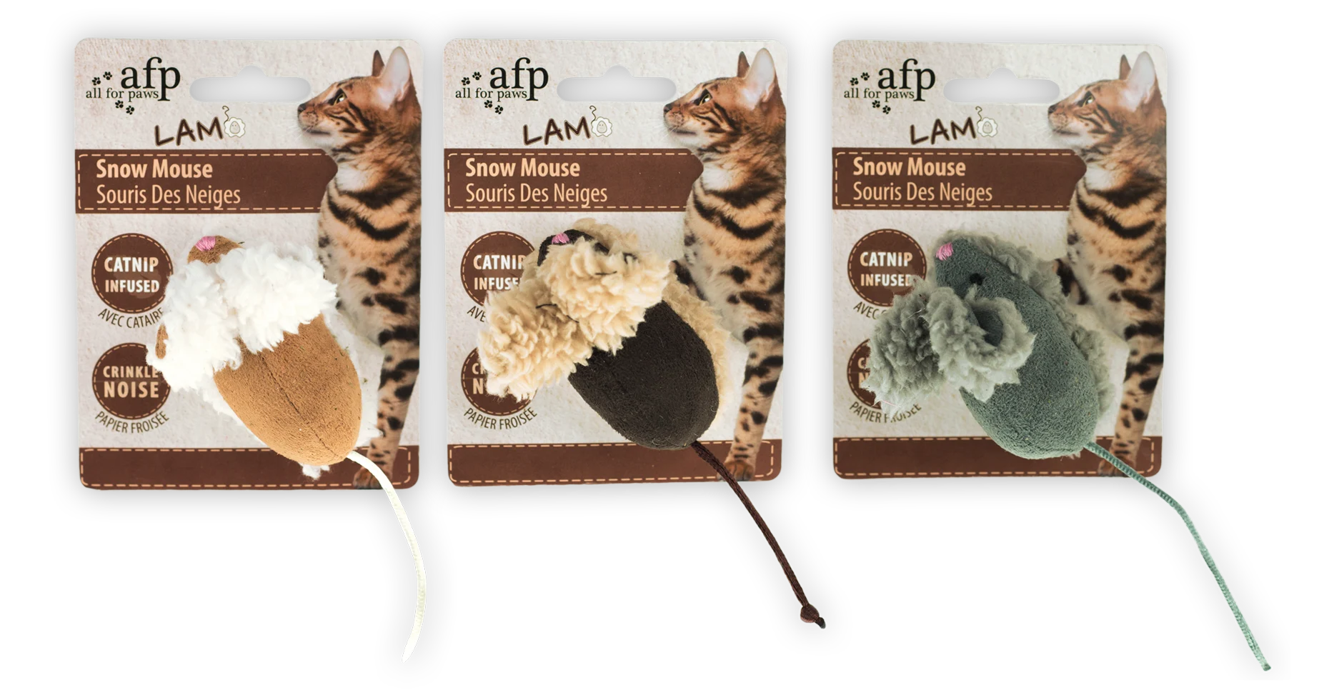 Myszki dla kota z kocimiętką, 3 sztuki – AFP Lambswool Snow Mouse - obrazek 1