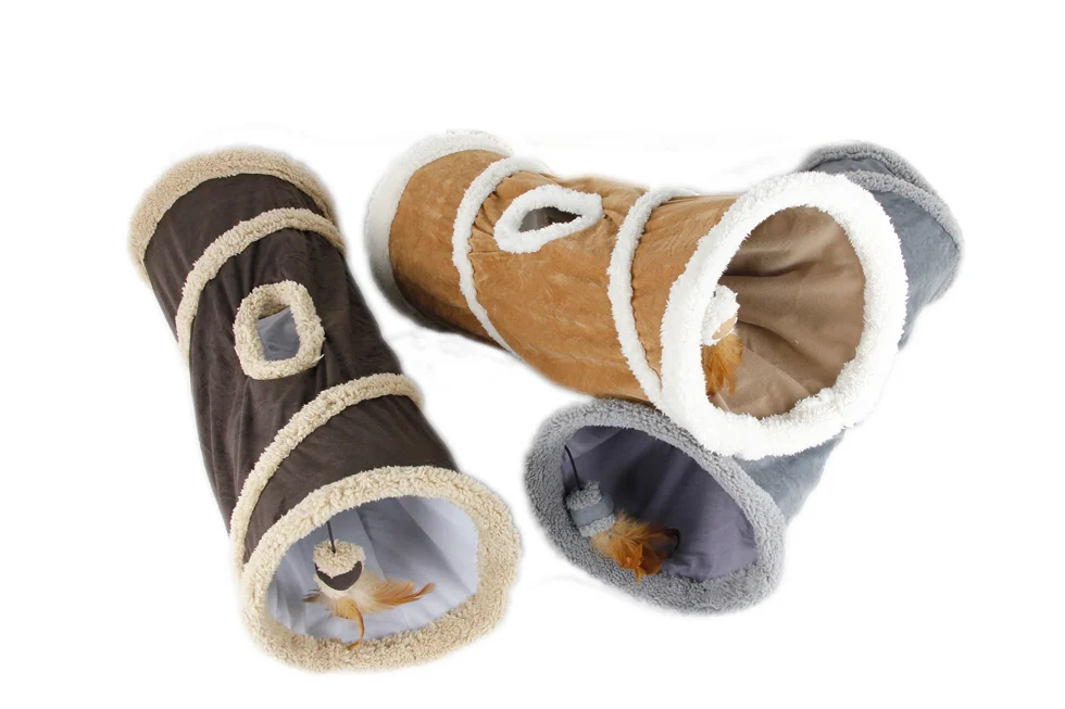 Tunel dla kota z jagnięcą wełną i otworem na górze, 62 x 26 cm – AFP Lambswool - Find Me Cat Tunnel - obrazek 2