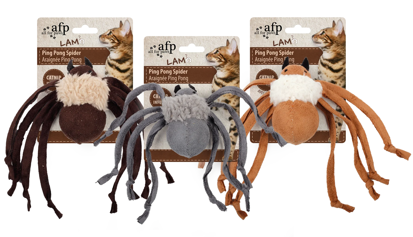 Zabawka dla kota, pająk z kocimiętką i trzeszczącym plastikiem – AFP Lambswool Ping Pong Spider - obrazek 1