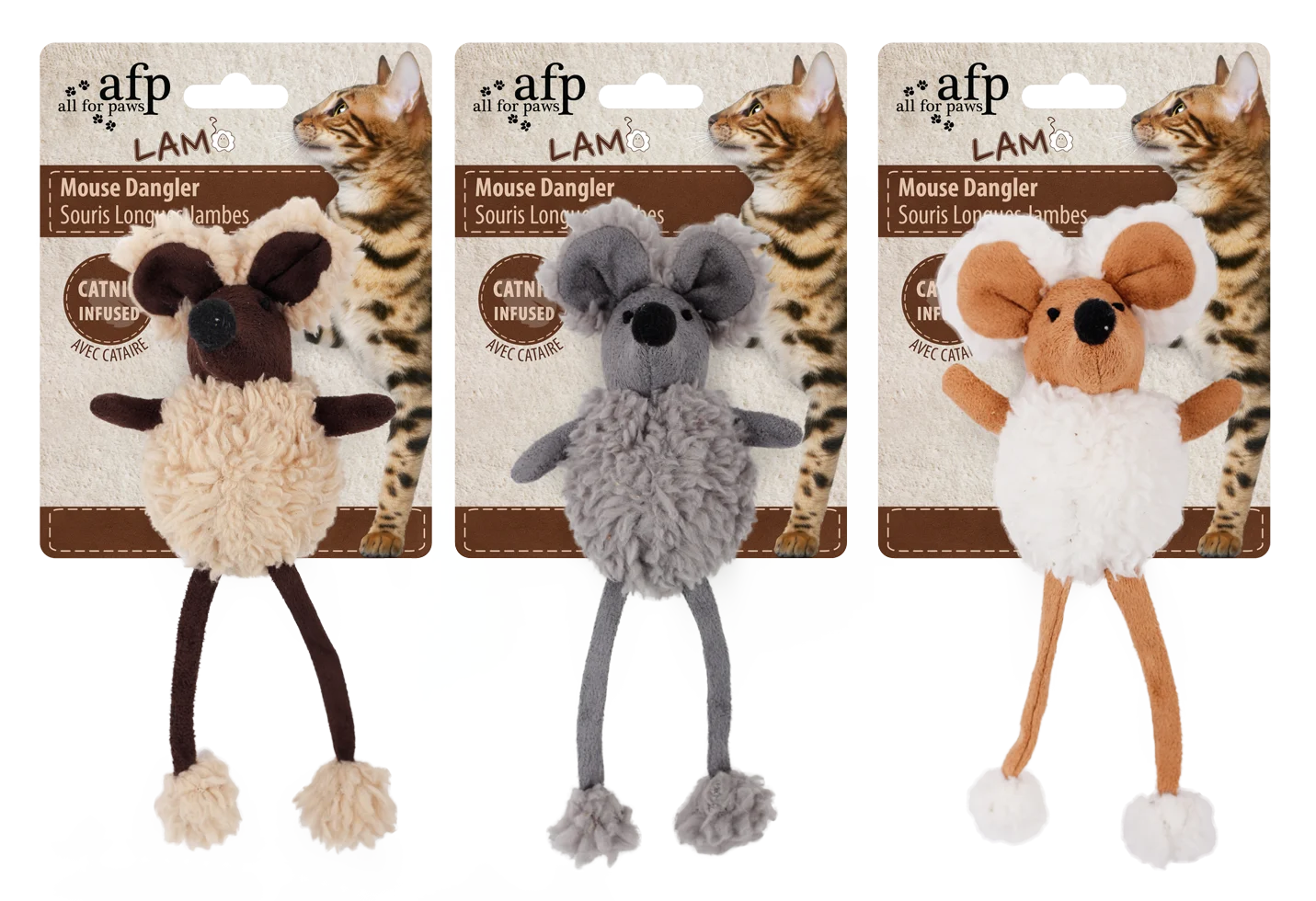 Myszka dla kota z kocimiętką i szeleszczącym plastikiem, 16 cm – AFP Lambswool Mouse Dangler - obrazek 1