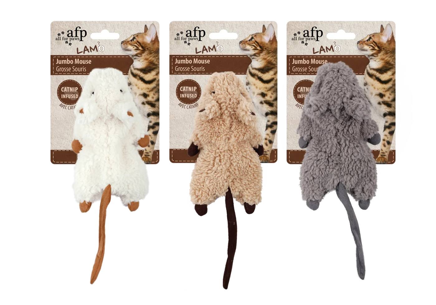 Myszka dla kota z kocimiętką i szeleszczącym plastikiem – AFP Lambswool - Jumbo Mouse - obrazek 1