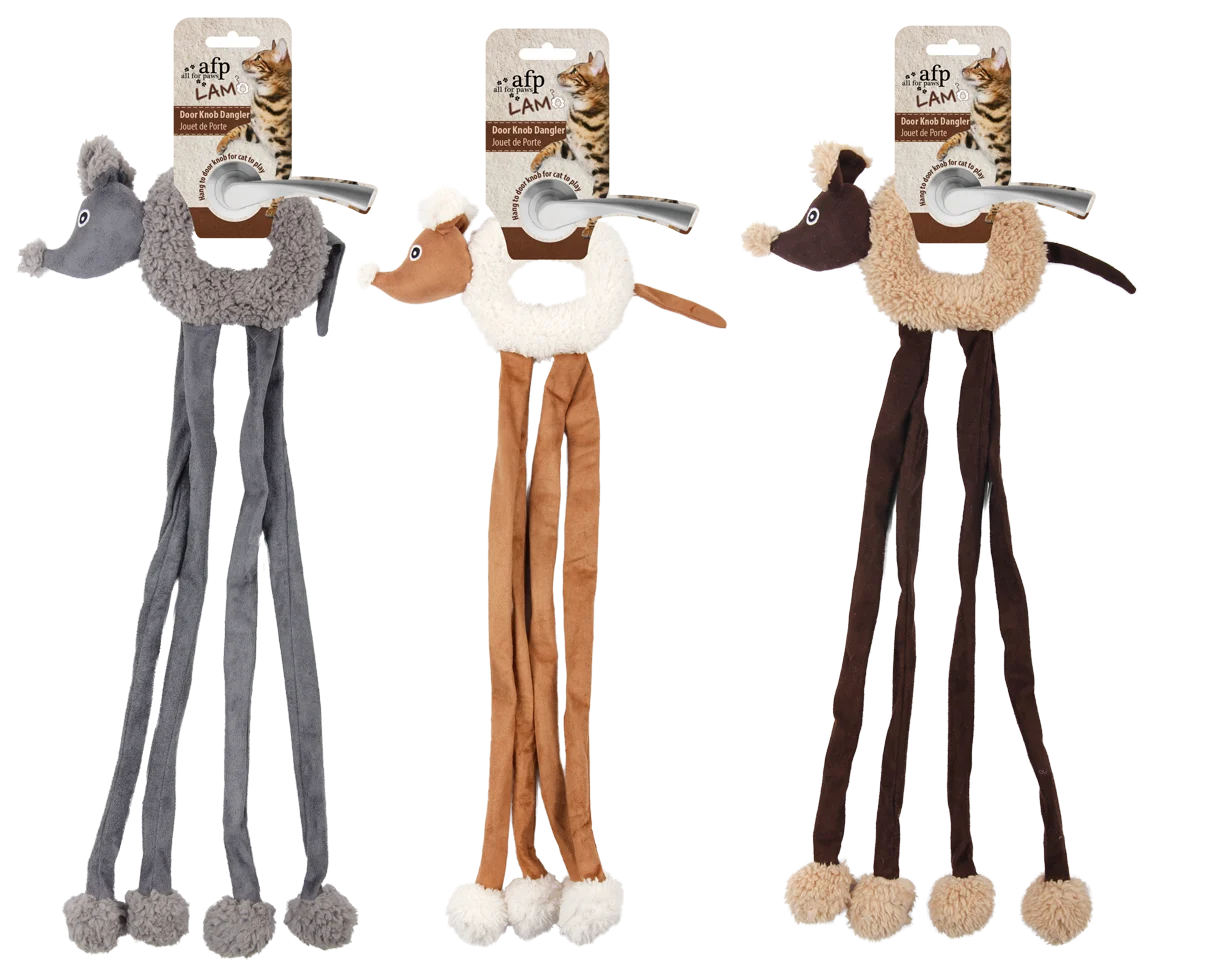 Zabawka dla kota do zawieszenia na klamce, z myszką i kocimiętką, 22 x 58 cm – AFP Lambswool - Door Knob Dangler - obrazek 1