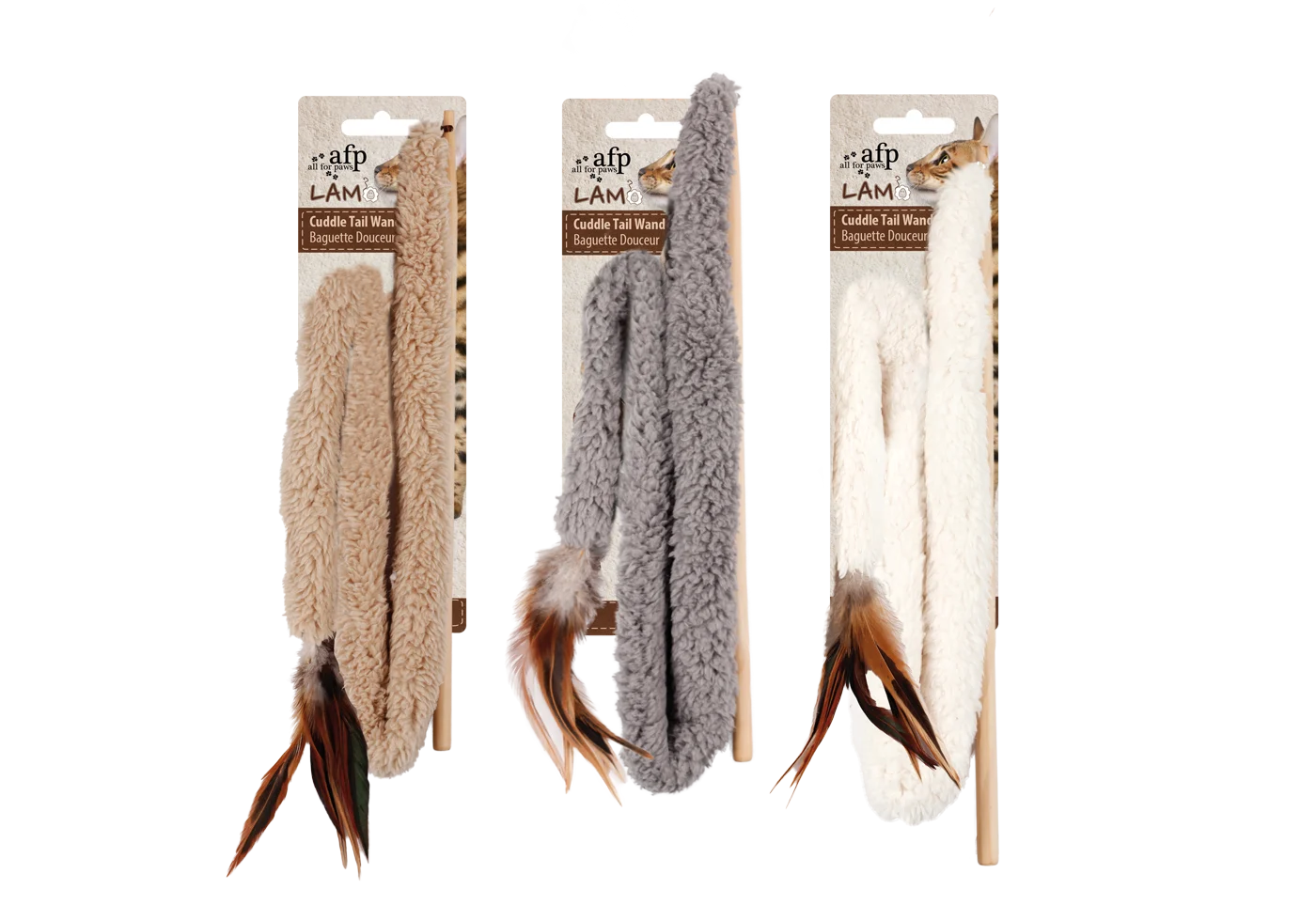 Wędka dla kota z piórkiem i kocimiętką – AFP Lambswool - Cuddle Tail Wand - obrazek 1