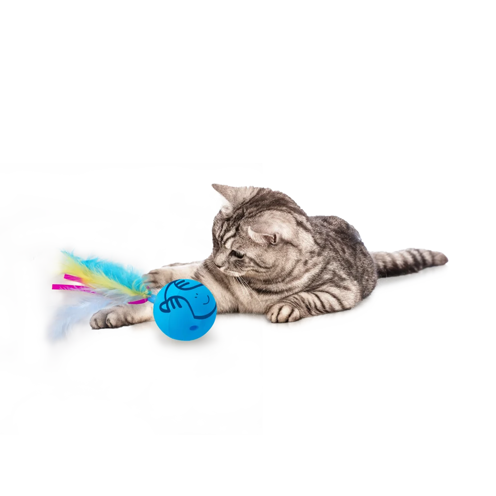 Obracająca się piłka dla kota z piórkami i wstążkami – AFP Modern Cat Dizzy Spinner - obrazek 3