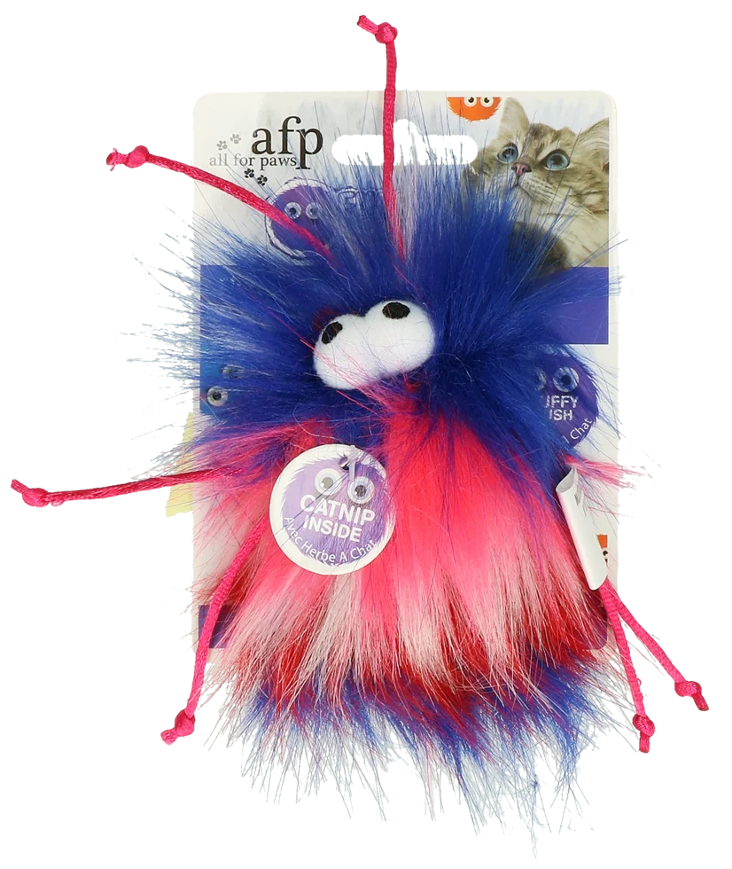 AFPK02801.png Piłeczka dla kota ze sznureczkami i kocimiętką, czerwona, 8 x 5,5 x 3 cm – AFP Furry Ball - Fluffer - obrazek 1