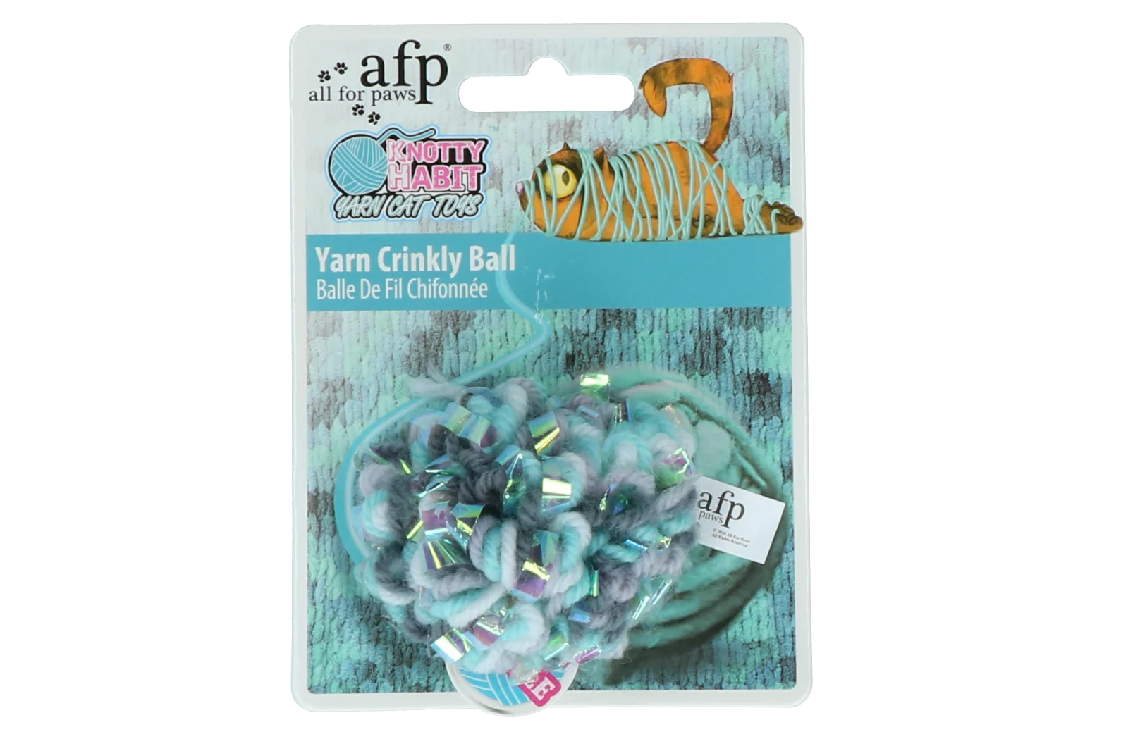 Kulka z włóczki dla kota z kocimiętką i szeleszczącym dźwiękiem, 7 x 7 x 7 cm – AFP Knotty Habit - Yarn Crinkly Ball - obrazek 2