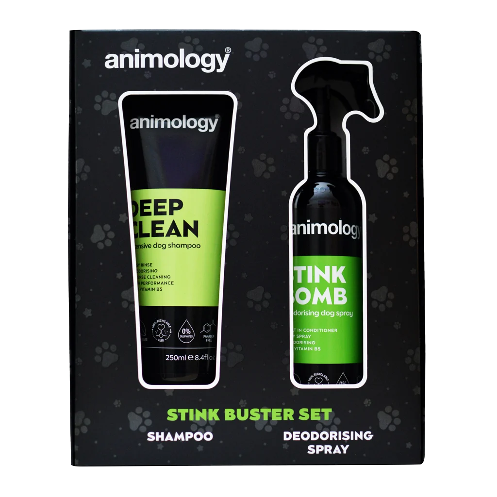 Zestaw do pielęgnacji sierści psa z szamponem i dezodoryzującym sprayem, 2 produkty – Animology Stink Buster Set - obrazek 1