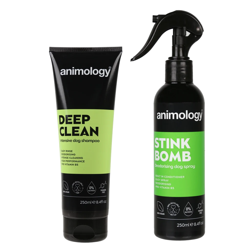 Zestaw do pielęgnacji sierści psa z szamponem i dezodoryzującym sprayem, 2 produkty – Animology Stink Buster Set - obrazek 3