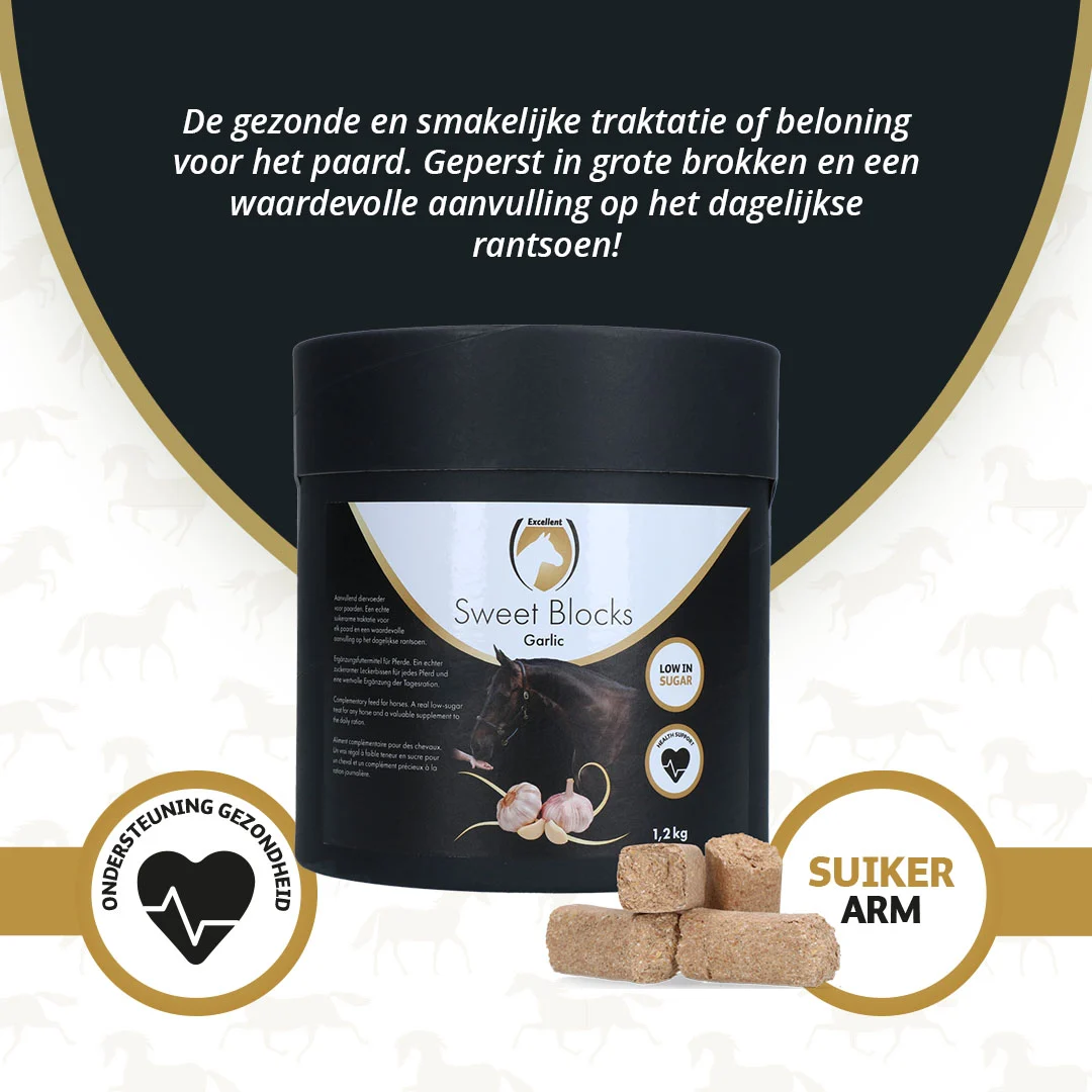 Przysmaki dla koni z czosnkiem, niskocukrowe, 1,2 kg – Excellent Horse Sweet Blocks - obrazek 3