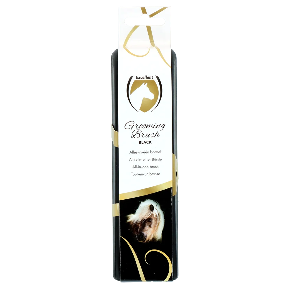 Szczotka dla konia M do pielęgnacji sierści, 17,5 x 5 x 2 cm, czarna – Excellent Horse Grooming Brush - obrazek 1