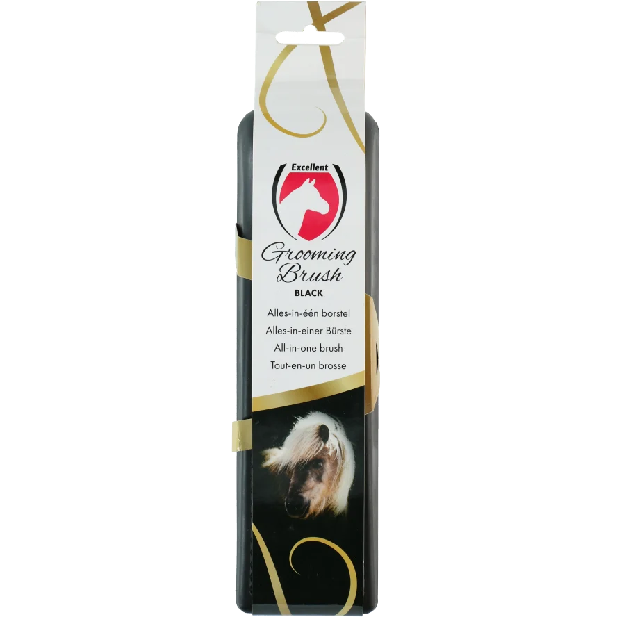 Szczotka dla konia L do pielęgnacji sierści, 23 x 6,5 x 3 cm, czarna – Excellent Horse Grooming Brush - obrazek 1