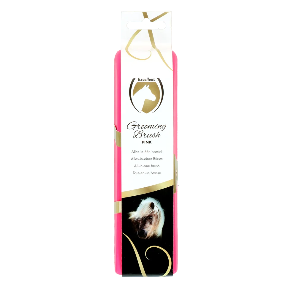 Szczotka dla konia do pielęgnacji sierści, M, 17,5 x 5 x 2 cm, różowa – Excellent Horse Grooming Brush - obrazek 1