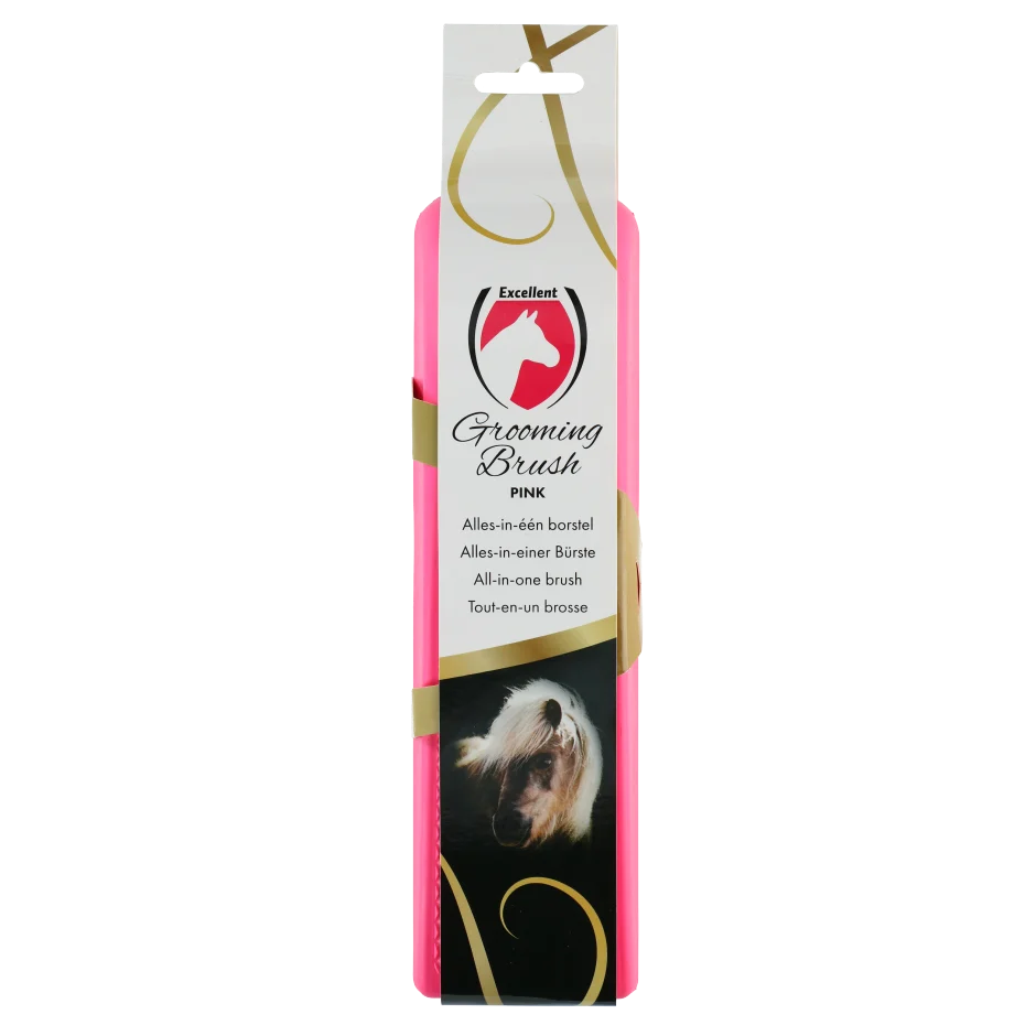BORS0004H.png Szczotka dla konia do kąpieli i masażu, różowa, L, 23 x 6,5 x 3 cm – Excellent Horse Grooming Brush - obrazek 1