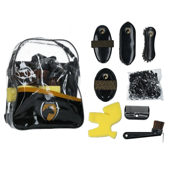 Zestaw do pielęgnacji dla młodych jeźdźców z plecakiem, 200 gumek – Excellent Horse Grooming Set Junior