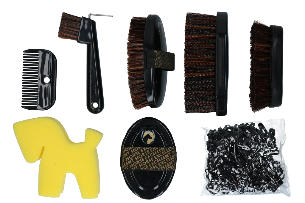 Zestaw do pielęgnacji dla młodych jeźdźców z plecakiem, 200 gumek – Excellent Horse Grooming Set Junior - obrazek 2