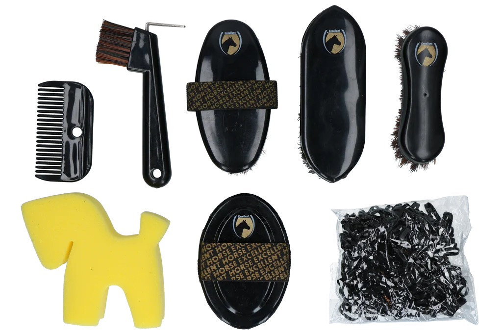Zestaw do pielęgnacji dla młodych jeźdźców z plecakiem, 200 gumek – Excellent Horse Grooming Set Junior - obrazek 3
