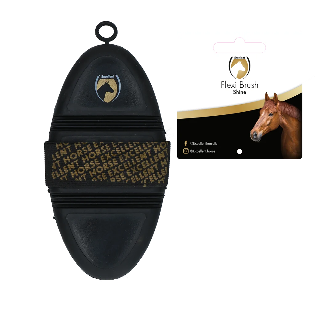 Miękka szczotka dla koni z włosiem kozim i elastycznym wierzchem – Excellent Horse Flexi Brush Shine - obrazek 2
