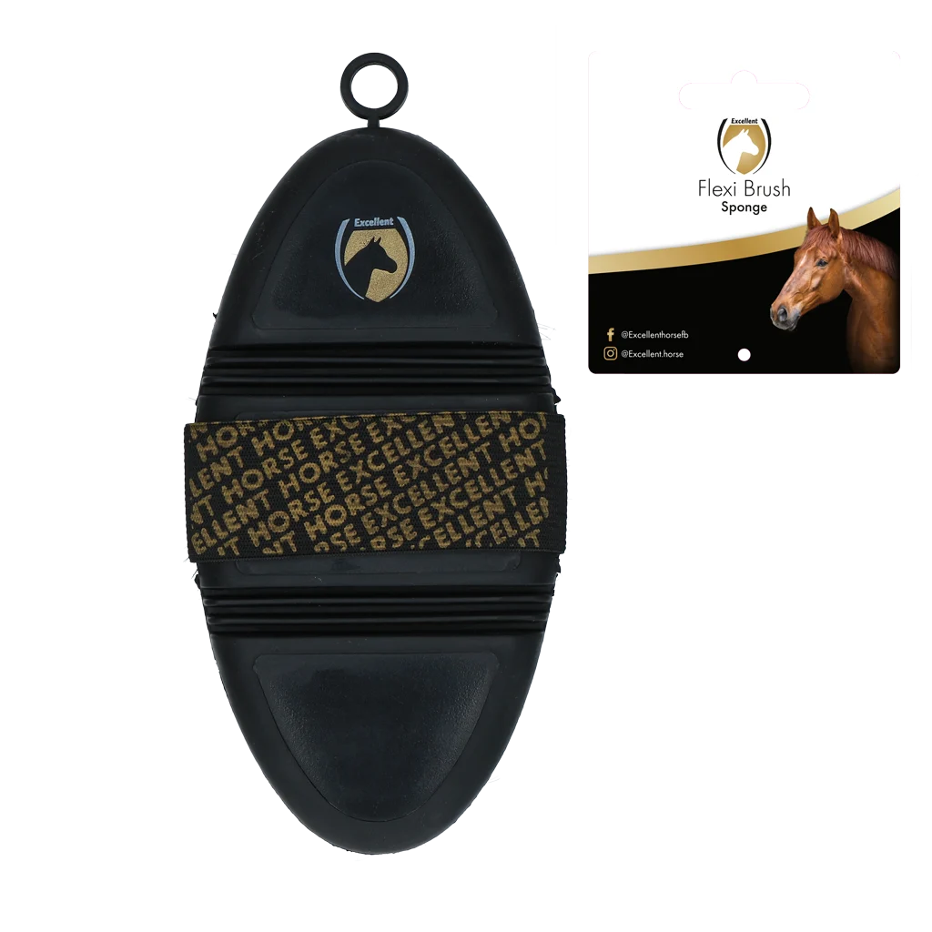 Szczotka z gąbką do mycia koni, z elastyczną górną częścią – Excellent Horse Flexi Brush Sponge - obrazek 2