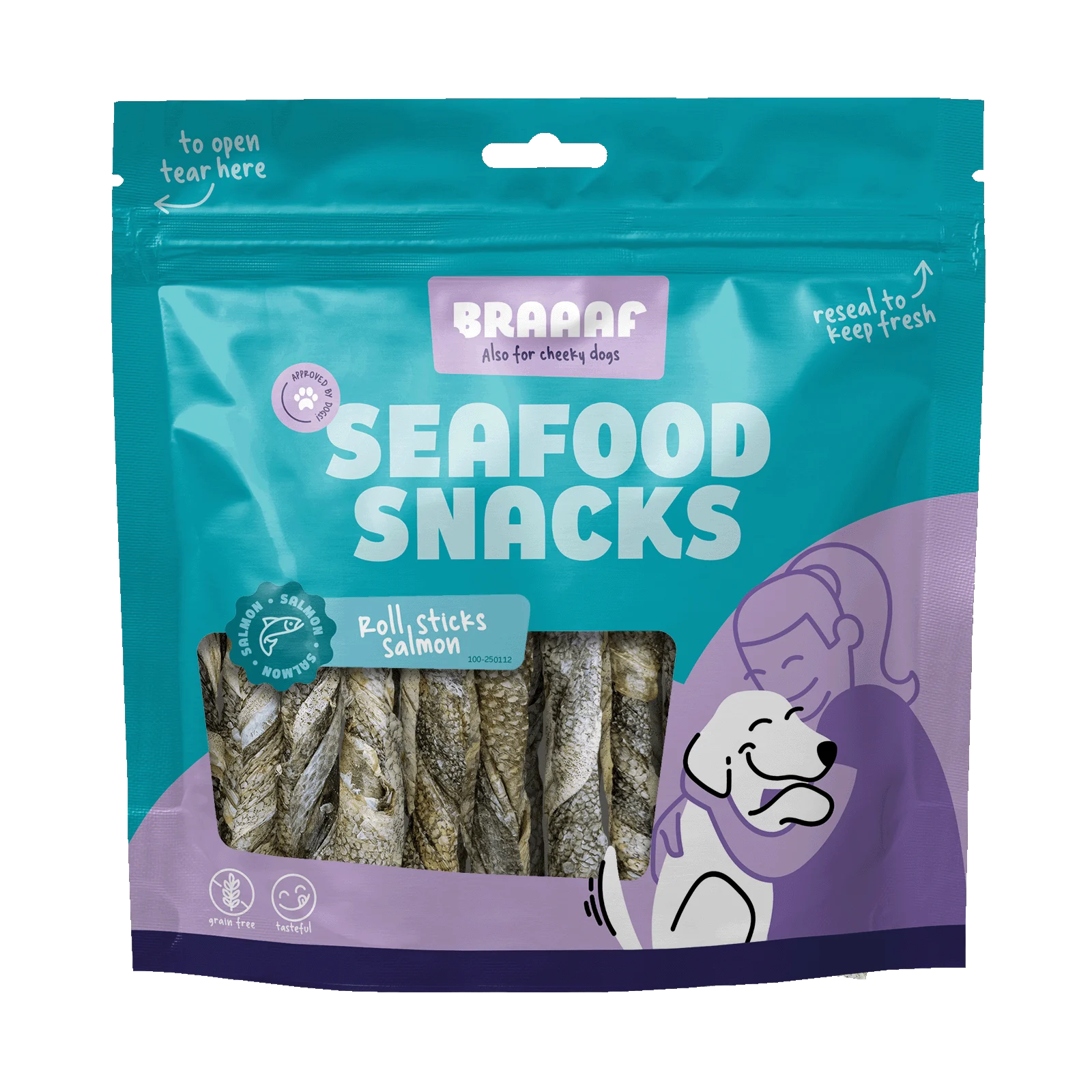 BRAA250112.png Gryzaki z łososia, suszone powietrzem, 12 cm, 175 g – Braaaf Seafood Zalm Roll Sticks - obrazek 1