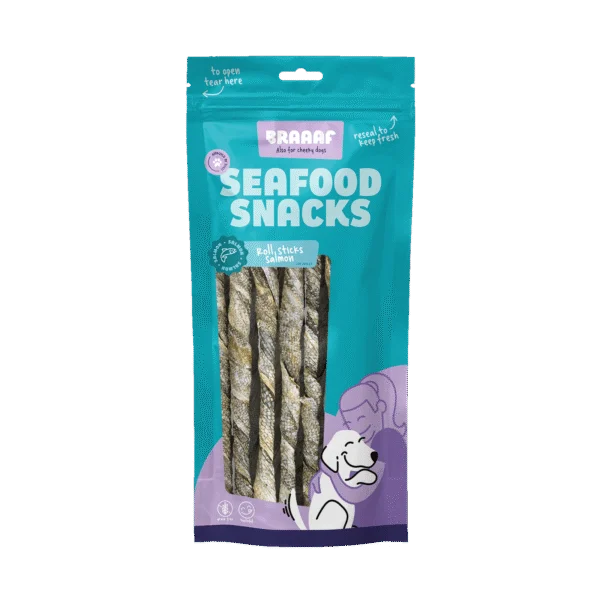 Pałeczki do żucia z łososia, suszone na powietrzu, 20 cm, 8 sztuk – Braaaf Seafood Salmon roll sticks