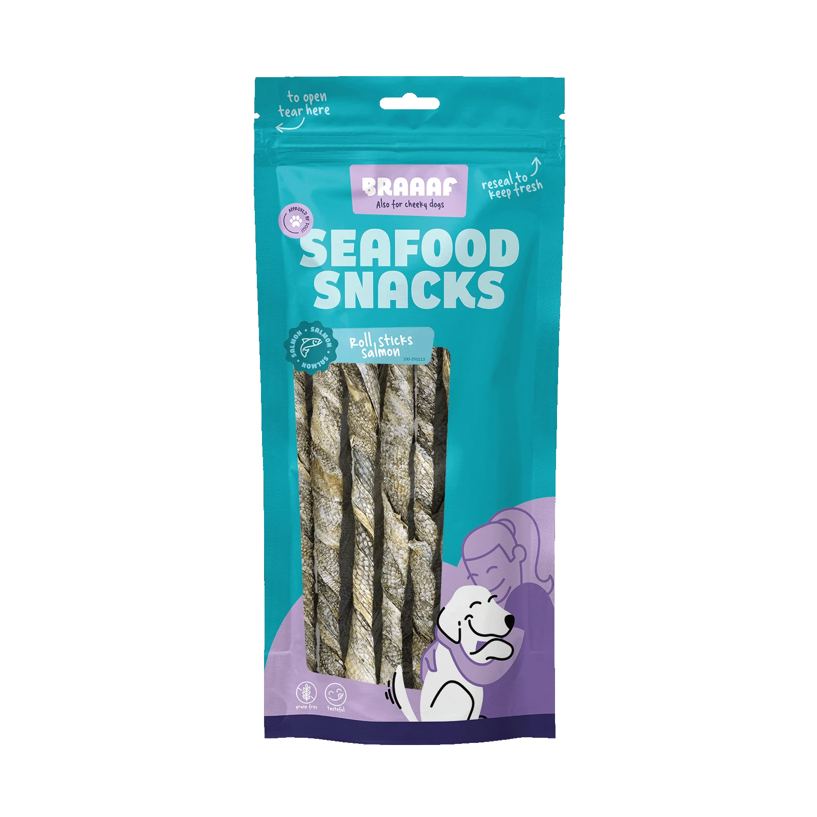 Pałeczki do żucia z łososia, suszone na powietrzu, 20 cm, 8 sztuk – Braaaf Seafood Salmon roll sticks - obrazek 1