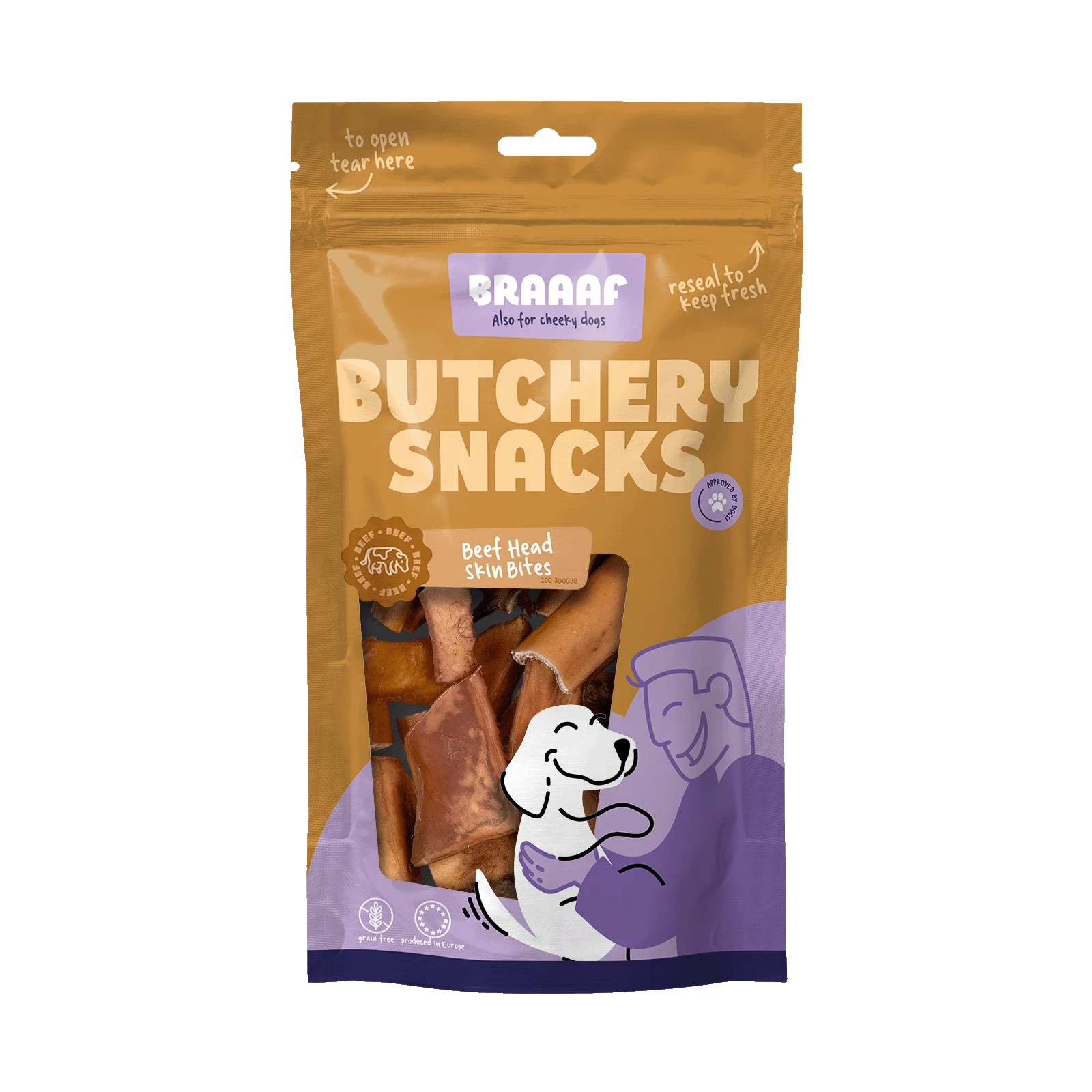 Gryzak dla psów z kawałków skóry wołowej z głowy, 150 g – Braaaf Butchery - obrazek 1