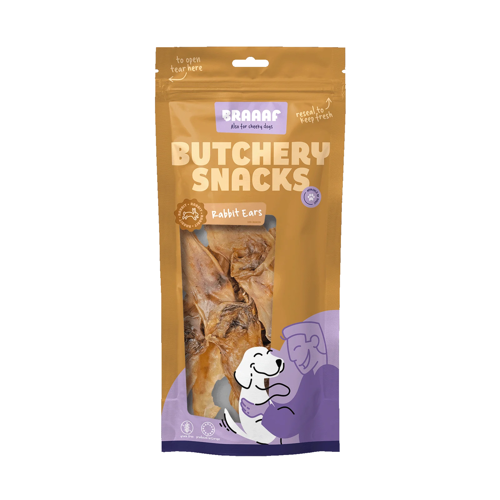 Przysmak do żucia z króliczych uszu dla psów, 80 g – Braaaf Butchery - obrazek 1