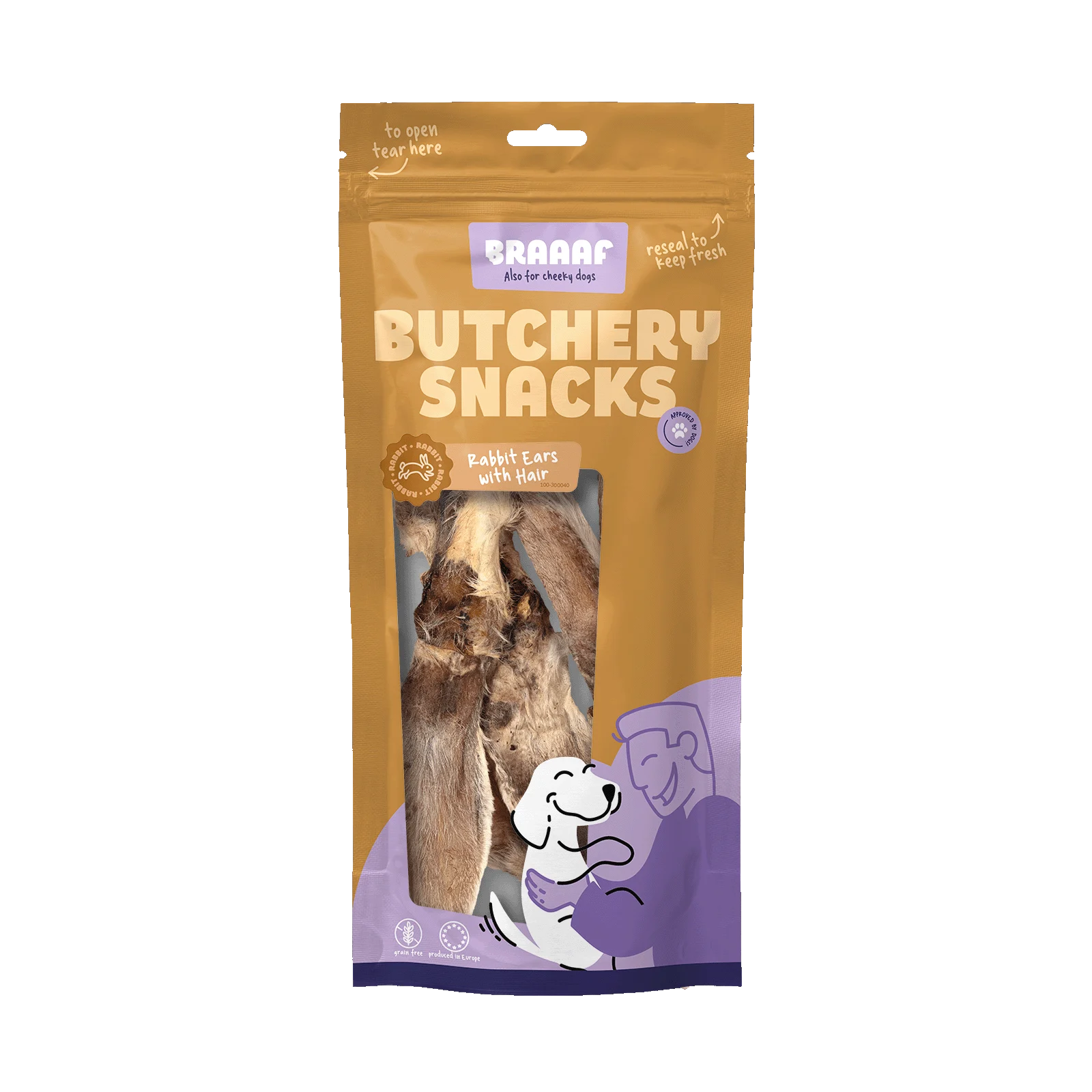 BRAA300040.png Przysmak do żucia dla psów z króliczych uszu z futrem, 80 g – Braaaf Butchery - obrazek 1